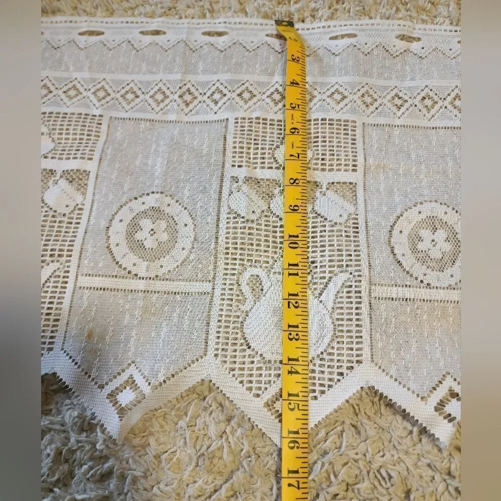 Vintage french jacquard white lace table runner w/coffee pot and cup design